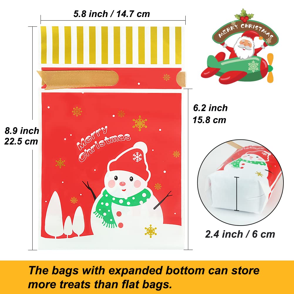 HRX Package 50pcs Christmas Goodie Bags, 5.8x9x2.4 inch Drawstring Candy Treat Bags for Food Cookies Gift Giving
