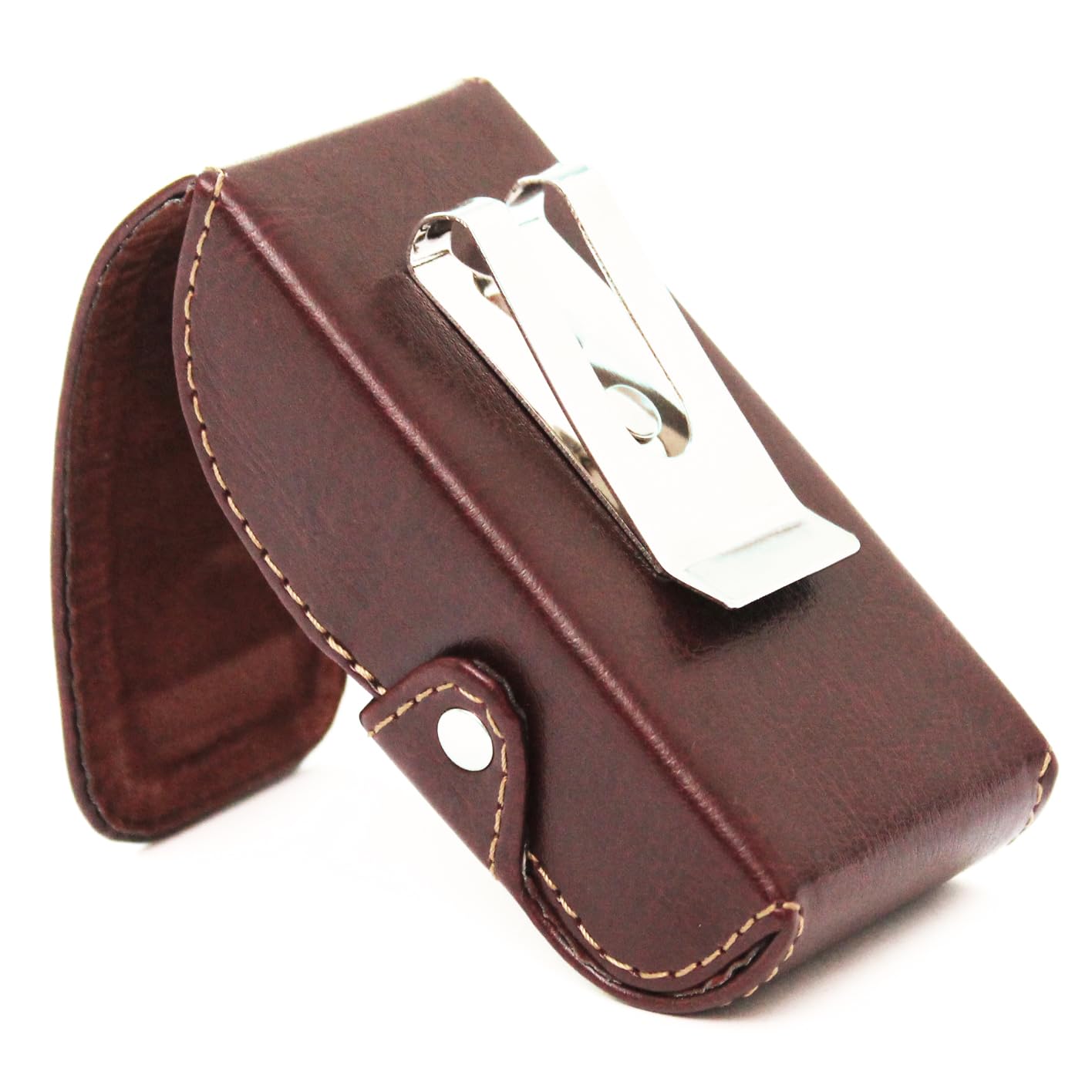 Orsus Folding Eyeglass Hard Case with Belt Clip, PU Leather 3.7 In Hard EDC Belt Clip Case Folding Sunglass Sheath M04BR