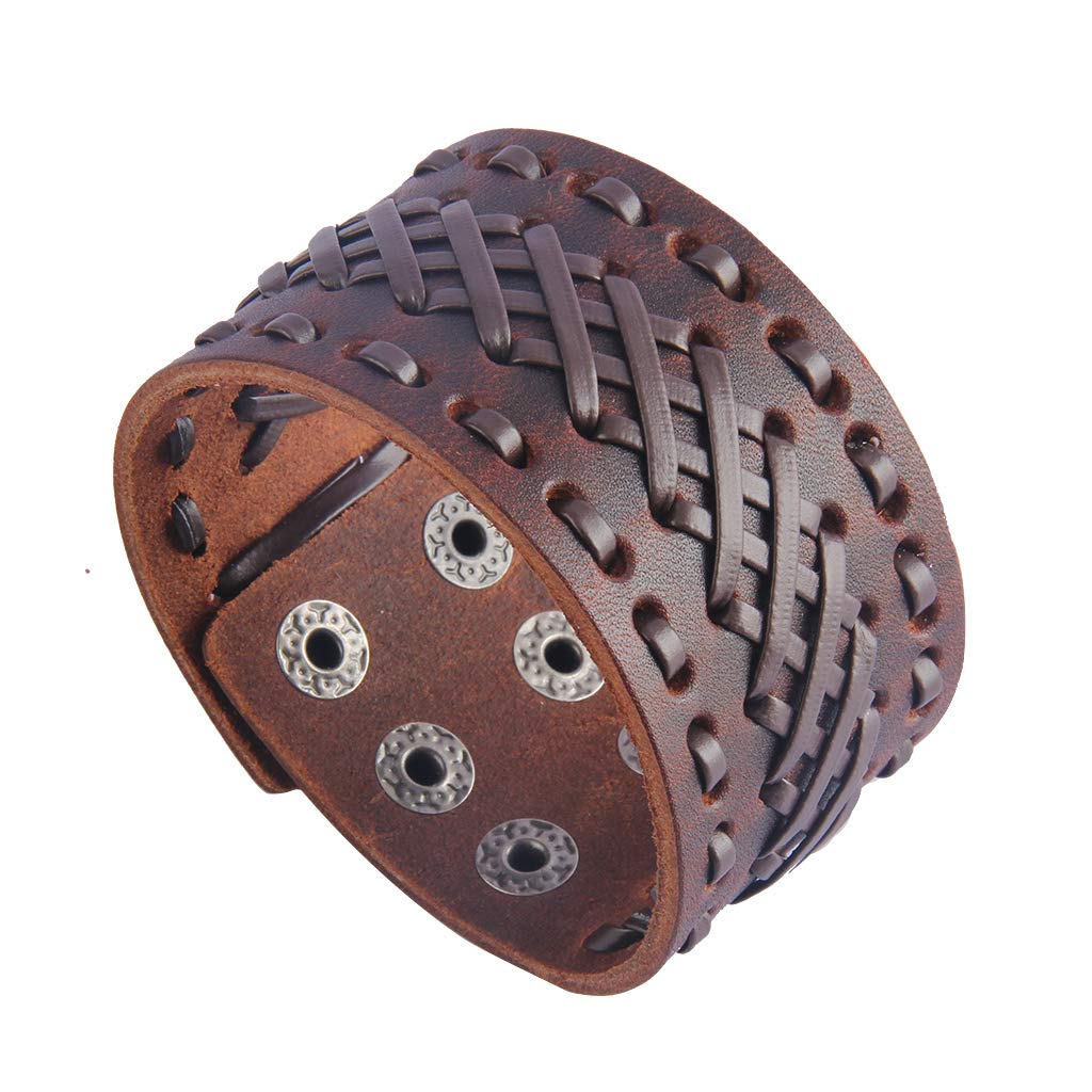 Jeilwiy Bracelets for Men Leather Wristbands Handmade Wide Cuff Bangle Rock Punk Jewelry Gifts