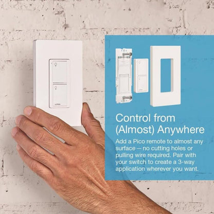 Lutron Caseta Smart Switch 3-Way Kit, with Pico Remote, Wallplate, Wall Bracket for LED Lights and Fans, 5 Amp, Neutral Required, P-PKG1WS-WH