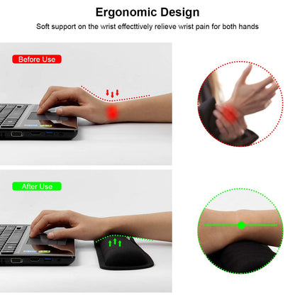 VECUU Keyboard Wrist Rest, Pad with Ergonomic Raised Memory Foam for Easy Typing & Pain Relief, Anti-Slip Wrist Support Suit for Computer, Laptop, Office, PC Gaming (Black)