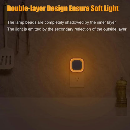 2 Pack Plug in Amber Night Light, Auto Dusk to Dawn, Soft Glow, Dimmable, Diffused Light, LED Lights for Bedroom, Kids, Bathroom, Sleep, Baby Nursery, Toddler, Hallway, Kitchen, Home Decor