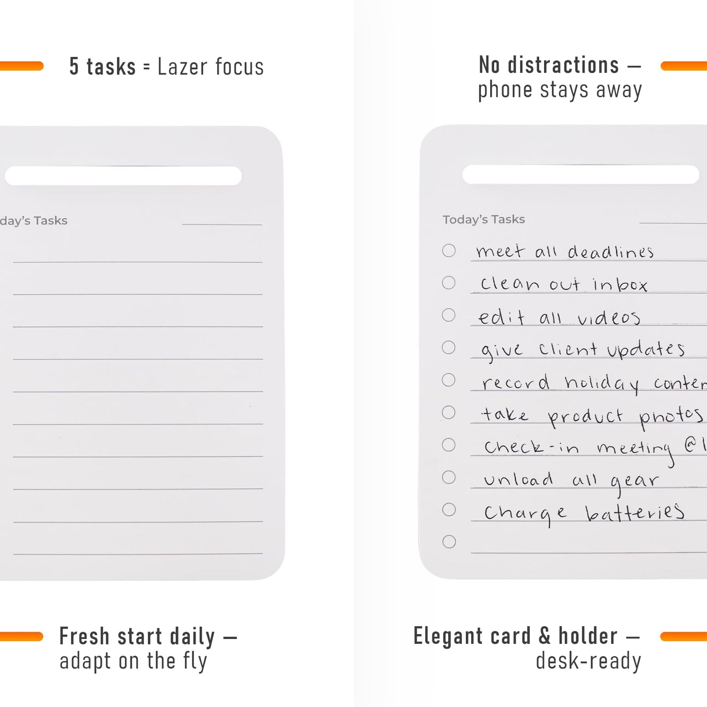 Mayurki Unstoppable Tasks – 31 Blank Daily To-Do Cards with Aluminum Desk Card Holder, Minimalist Office Productivity To-Do Cards, Modern Desk Gift for Teams, Managers & Students (Black)