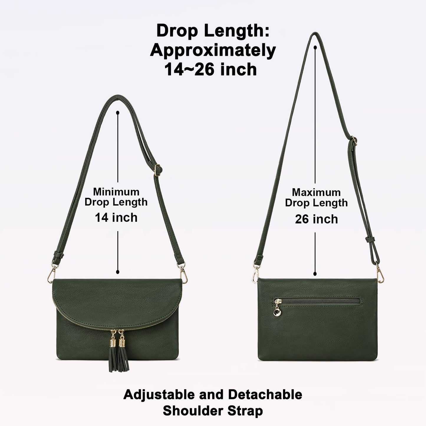 Solene Women's Envelop Clutch Crossbody Bag With Tassels Accent (WU075-Olive)