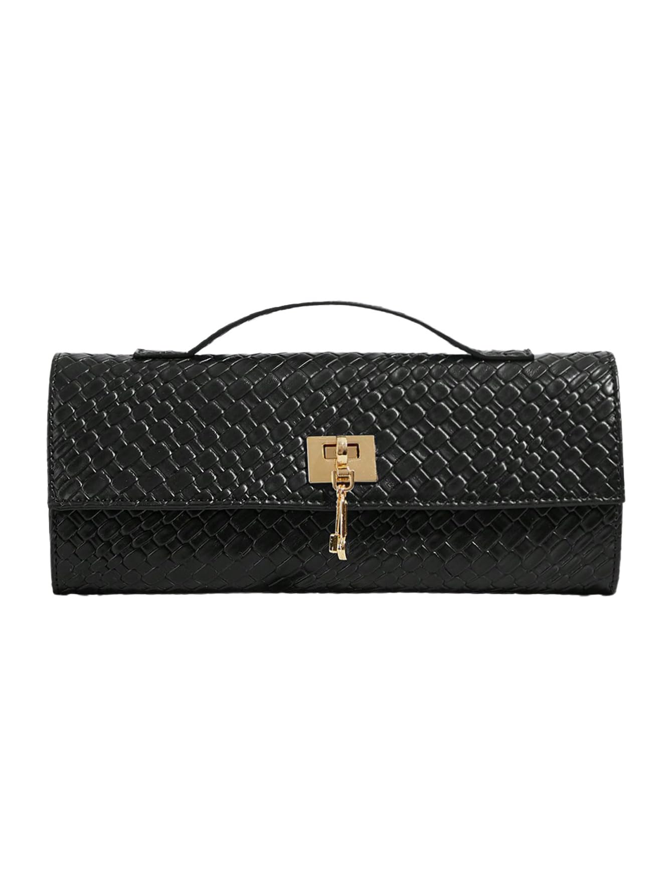 Floerns Women's Woven Leather Handbag Top Handle Formal Clutch Purse Evening Bag Black One Size