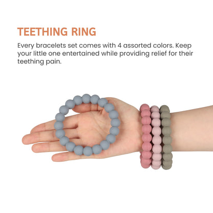 Nearbyme Silicone Teether Rings, 4 Neutral (White, Beige, etc.) Baby Teether Bracelets for 3m+ Babies to Self-Soothe