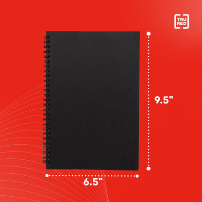 TRU RED Medium Soft Cover Meeting Notebook, Black – Ruled, Spiral Bound, 80 Sheets, Interior Pocket