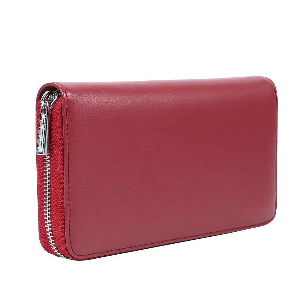 Cynure Women 36 Slots RFID Blocking Card Holder Large Long Leather Zipper Organizer Accordion Wallet,Dark Red