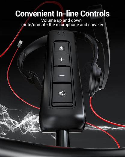 NUBWO HW02 USB Headset with Microphone Noise Cancelling &in-line Control, Ultra Comfort Computer Headset for Laptop pc, On-Ear Wired Office Call Center Headphone for Boom Skype Webinars（Black）