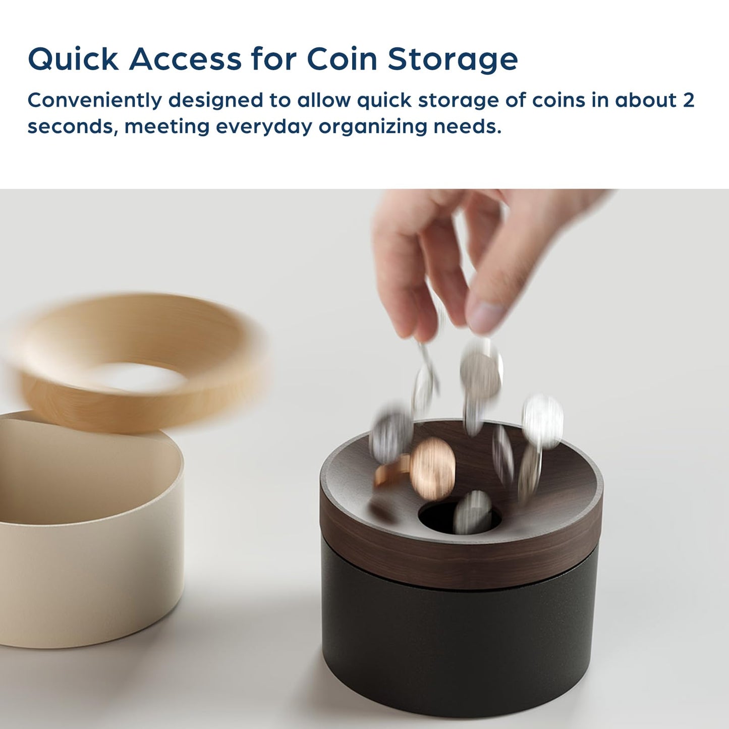 mordeco Revov Coin Storage II, Beech Wooden Lid Storage Box with Magnetic Rotating, Aluminum Coin Bank, Money Saver, Gift, Mother's Day, Designed for All US Coins (Black)
