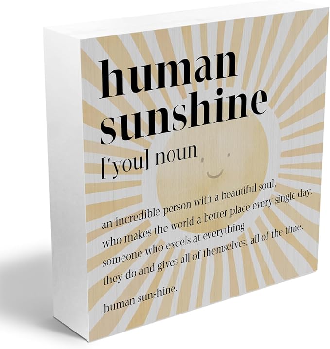 Inspirational Sunshine Gifts Boho Wooden Box Sign, Human Sunshine Definition, Appreciation Gifts for Coworkers Teacher Mom, Rustic Farmhouse Home Office Classroom Desk Table Decor Wood Block Plaque