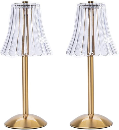 Cordless Table Lamps for Home,Table,Dining Room, Gold Rechargeable Lamps, USB Charge 12'' Tall LED Brass Portable Outdoor Indoor Table Lamp with Built-in Dimmer (Pack2 Gold Flower Lamp)