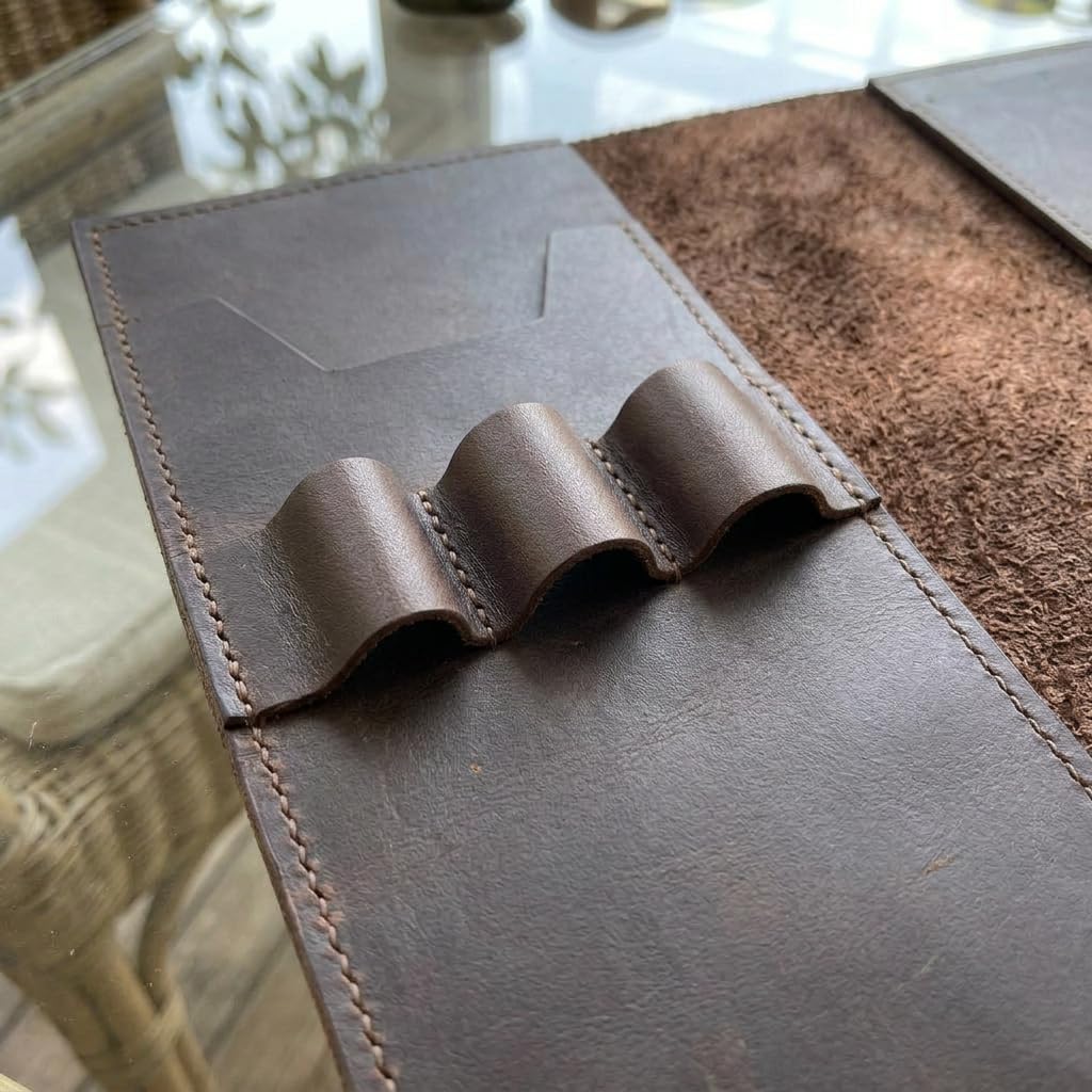 TORAKIP Leather Sketchbook Cover A5 – Refillable Notebook Holder with Pen Loops & Strap Closure, Genuine Leather Journal Cover for Artists & Writers, Fits 5.8" x 8.3" (Paper Not Included), Brown