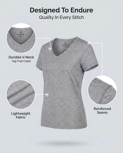 Real Essentials 5 Pack: Women's Dry-Fit Short Sleeve V Neck T Shirt Workout Fitness Yoga Top Tee, Set 7, M