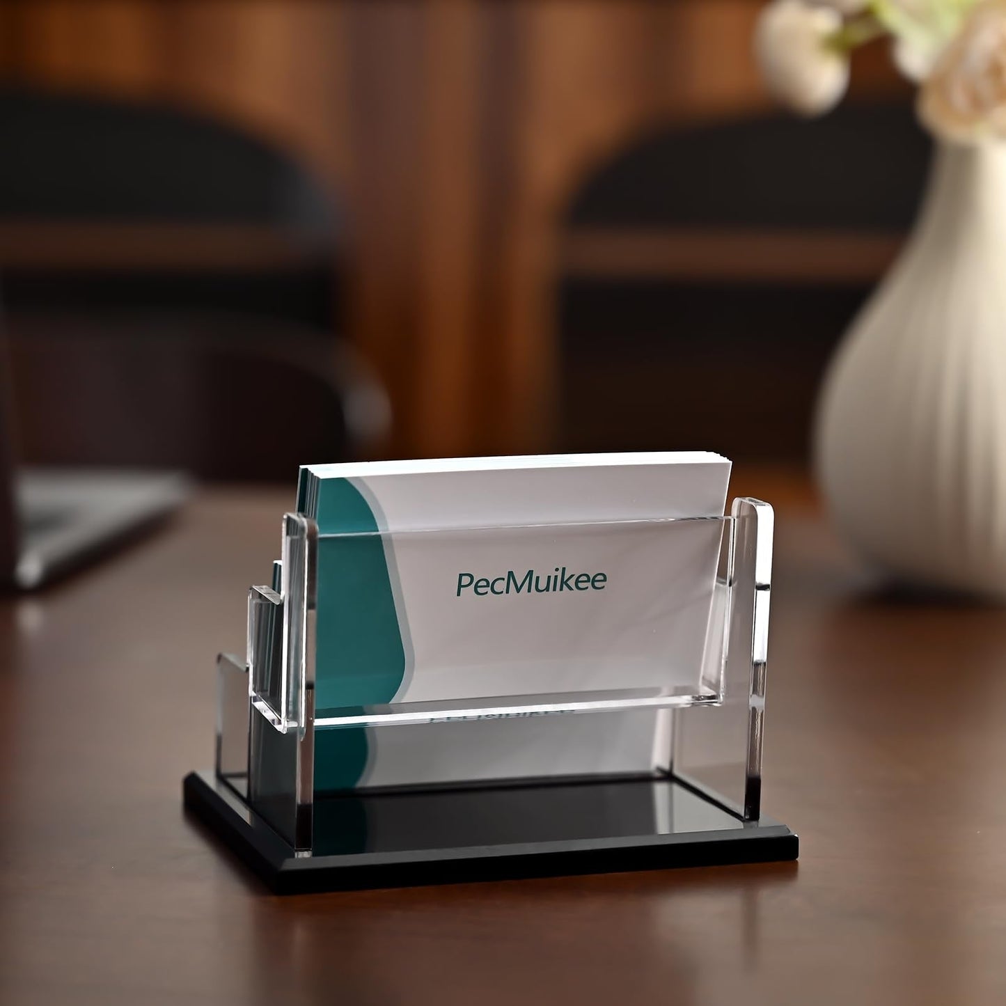 PecMuikee Business Card Holder for Desk，Acrylic Business Card Display Stand,Multiple Business Card Holders for Office, Exhibition, Home, Restaurant 2 Slot 1pcs Tier
