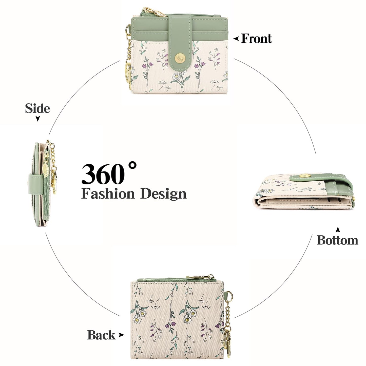 GAEKEAO Small Wallet for Women RFID Blocking Bifold Card Holder Vegan Leather with Zipper Coin Pocket, ID Window, Keychain