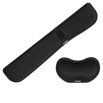 Wrist Rest for Computer Keyboard and Mouse - Ergonomic Memory Foam Mousepad Rests with Non-Slip Base for Office, Gaming, Computer - Pain Relief & Carpal Tunnel Support, Black, 2-Piece Desk Accessories