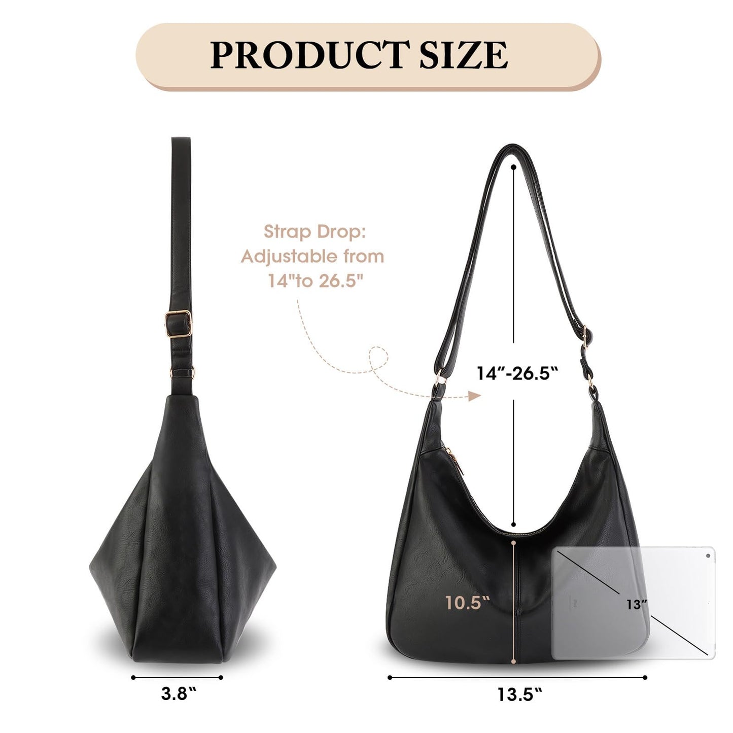 Hobo Bags for Women, Soft Vegan Leather Crossbody Bag for Women, Slouchy Shoulder bag with Adjustable Strap