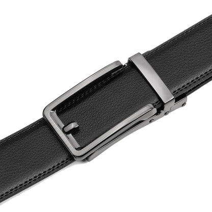Founders & C Men's Leather Ratchet Comfort Click Belt Dress with Slide Buckle -Adjustable Trim to Fit (28"-42" Waist Adjustable, Bright Gun Buckle W Classic Black Leather)