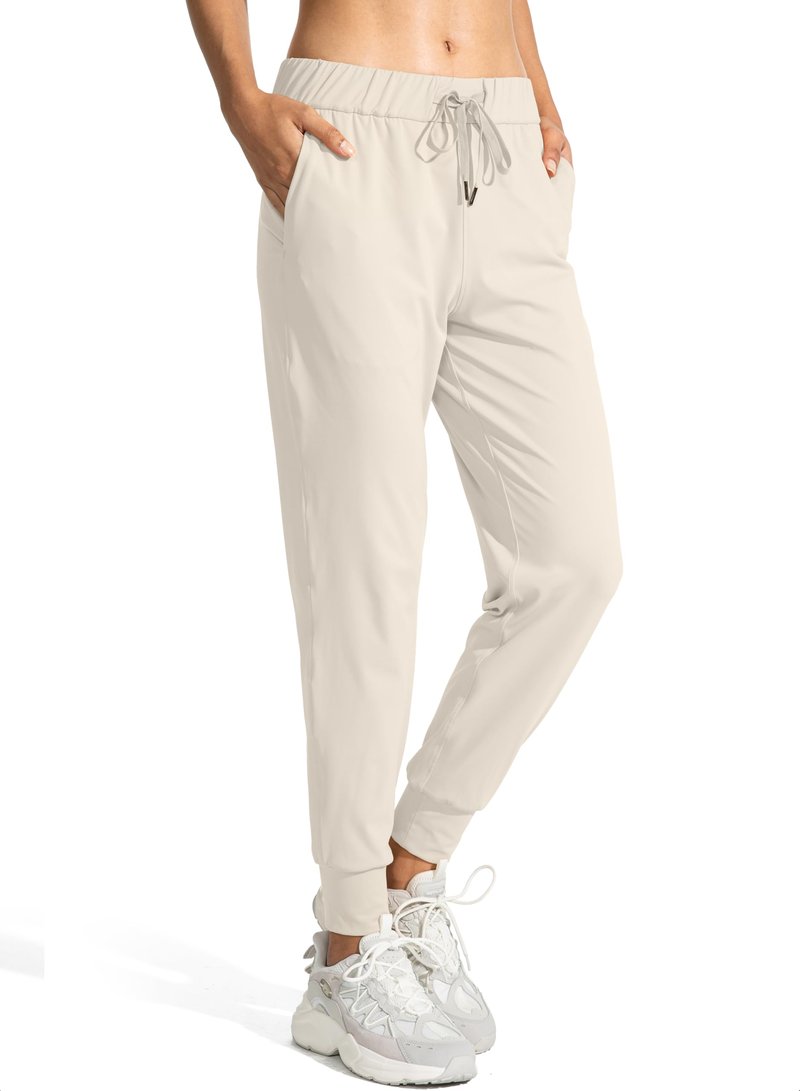 SANTINY Joggers for Women Lightweight Running Drawstring Sweatpants Workout Travel Yoga Athletic Womens Lounge Pants with Pockets(Beige_XL)
