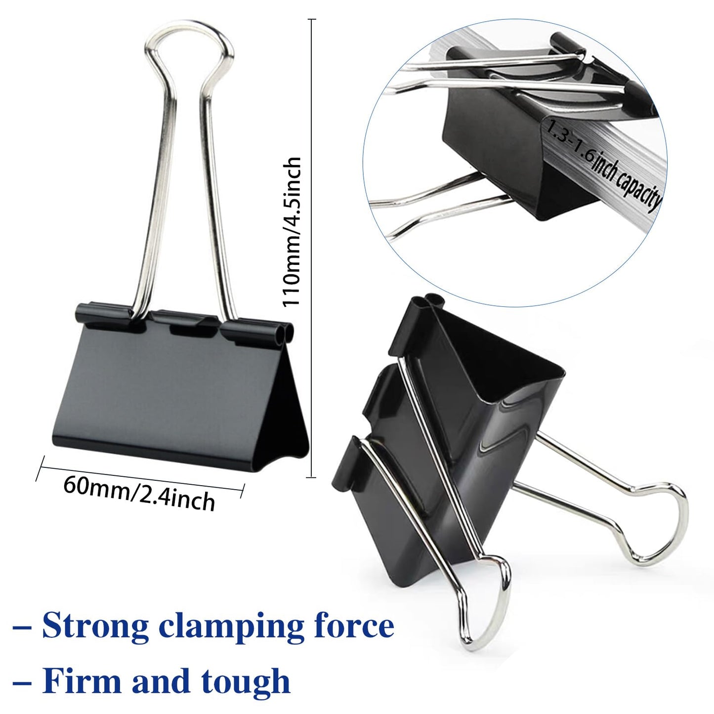 50 Pack Extra Large Binder Clips 2.4 Inch, Upgrade Large Binder Clips Big Paper Clips Clamps for Office and Home Supplies, Black