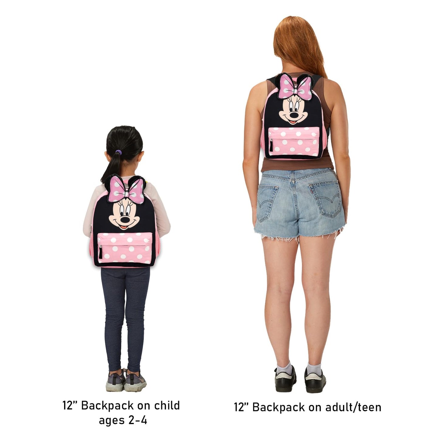 Disney Minnie Mouse Backpack for Girls Toddlers Kids - Bundle with 12" Preschool Toddler Backpack with Ears, Bow, and Stickers (Minnie Mouse School Supplies)
