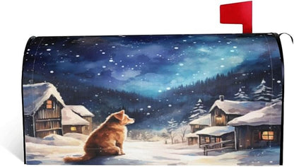 DADABULIU Mailbox Covers Winter Dog Christmas Snow Winter Dog Christmas Snow Magnetic Letter Post Box Cover Standard Size 21 x 18 Inch Garden Yard Home Decorative