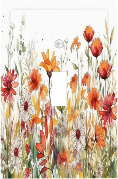 Watercolor Wild Flower Floral 1 Gang Single Toggle Light Switch Covers Decorative Wall Plate Switchplate Electrical Faceplate for Nursery Bedroom Bathroom Decor
