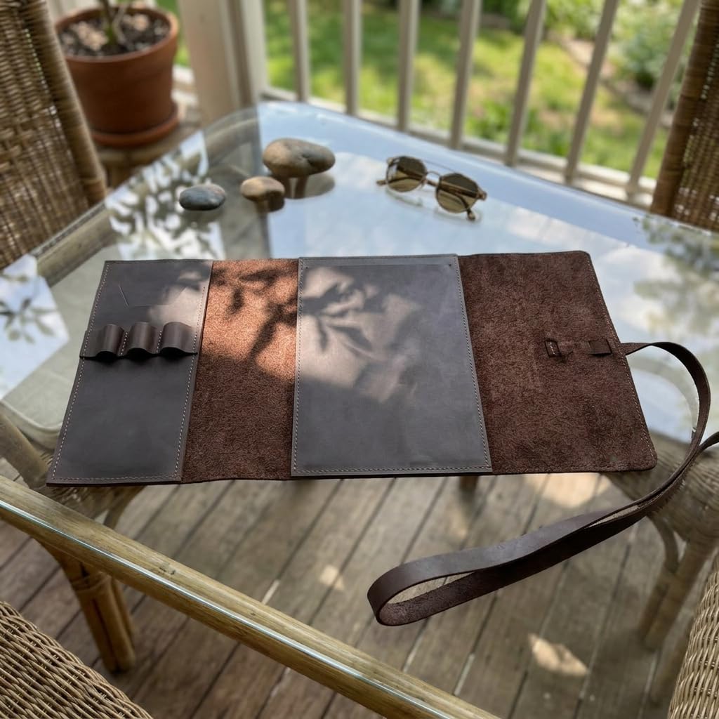 TORAKIP Leather Sketchbook Cover A5 – Refillable Notebook Holder with Pen Loops & Strap Closure, Genuine Leather Journal Cover for Artists & Writers, Fits 5.8" x 8.3" (Paper Not Included), Brown