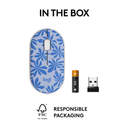 Logitech M340 Wireless Mouse with Limited Edition Prints, USB Receiver and Silent Clicks, Portable Wireless Mouse for Laptop, PC, Windows, Chrome, Surface – Floral Leaves