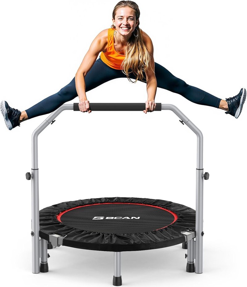 BCAN Foldable Mini Trampoline - Max Load 440lbs, Adjustable Foam Handle for Indoor & Garden Workouts | Fitness Rebounder