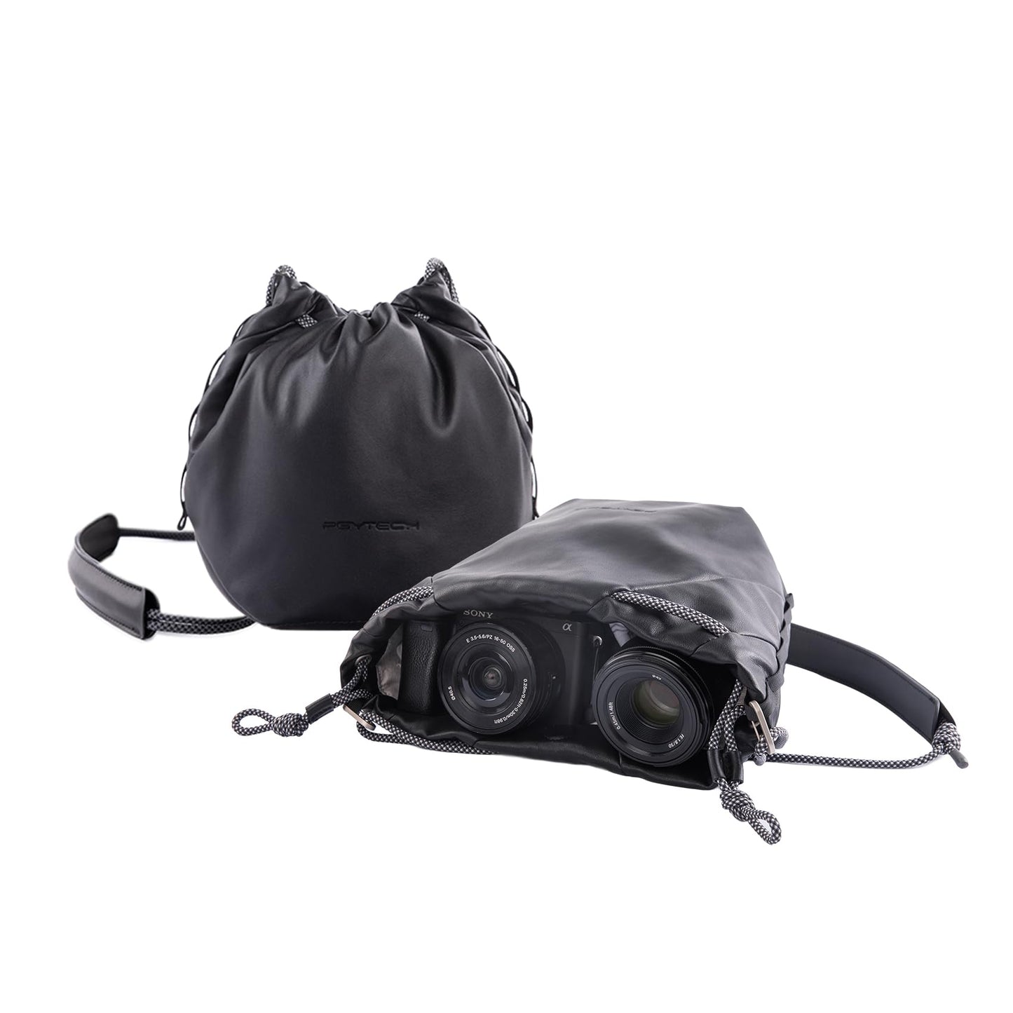 PGYTECH OneGo Drawstring Small Camera Bag, Leather Soft Camera Pouch compatible with Mirrorless Cameras/Nikon/Canon/Sony//Pocket 4/Fuji Camera Case