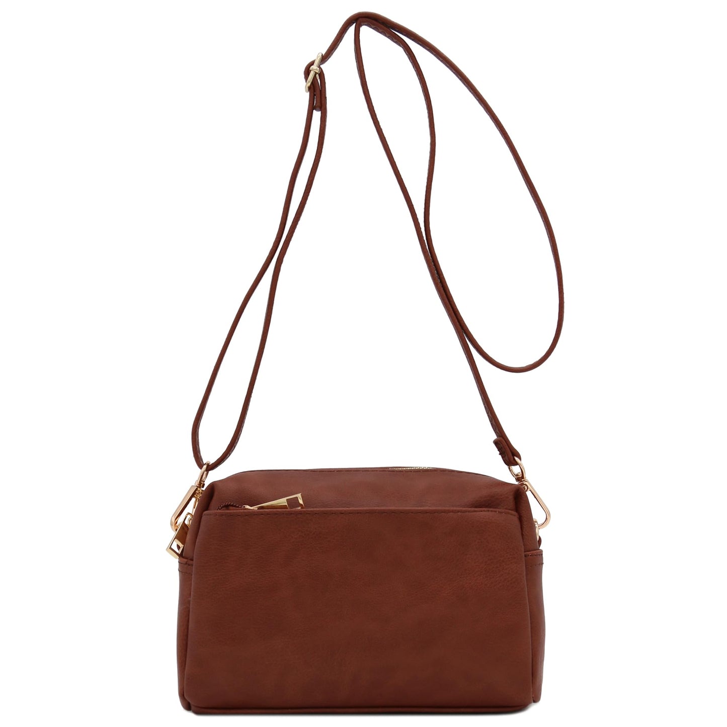 FashionPuzzle Triple Zip Small Crossbody Bag (Mocha)