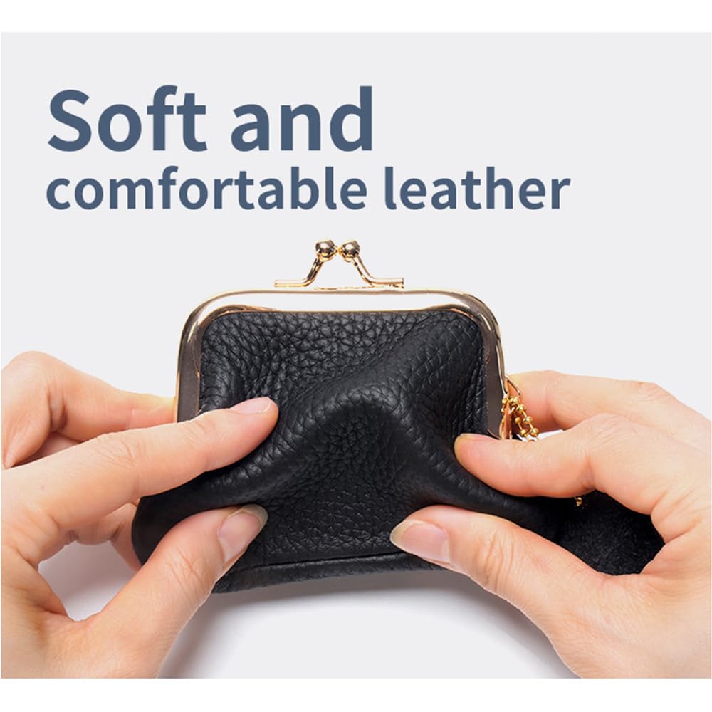 Mini Retro Coin Purse, Small Leather Change Pouch Wallet for Women Euramerican Fashion Versatile Clip Money Bag (Black)