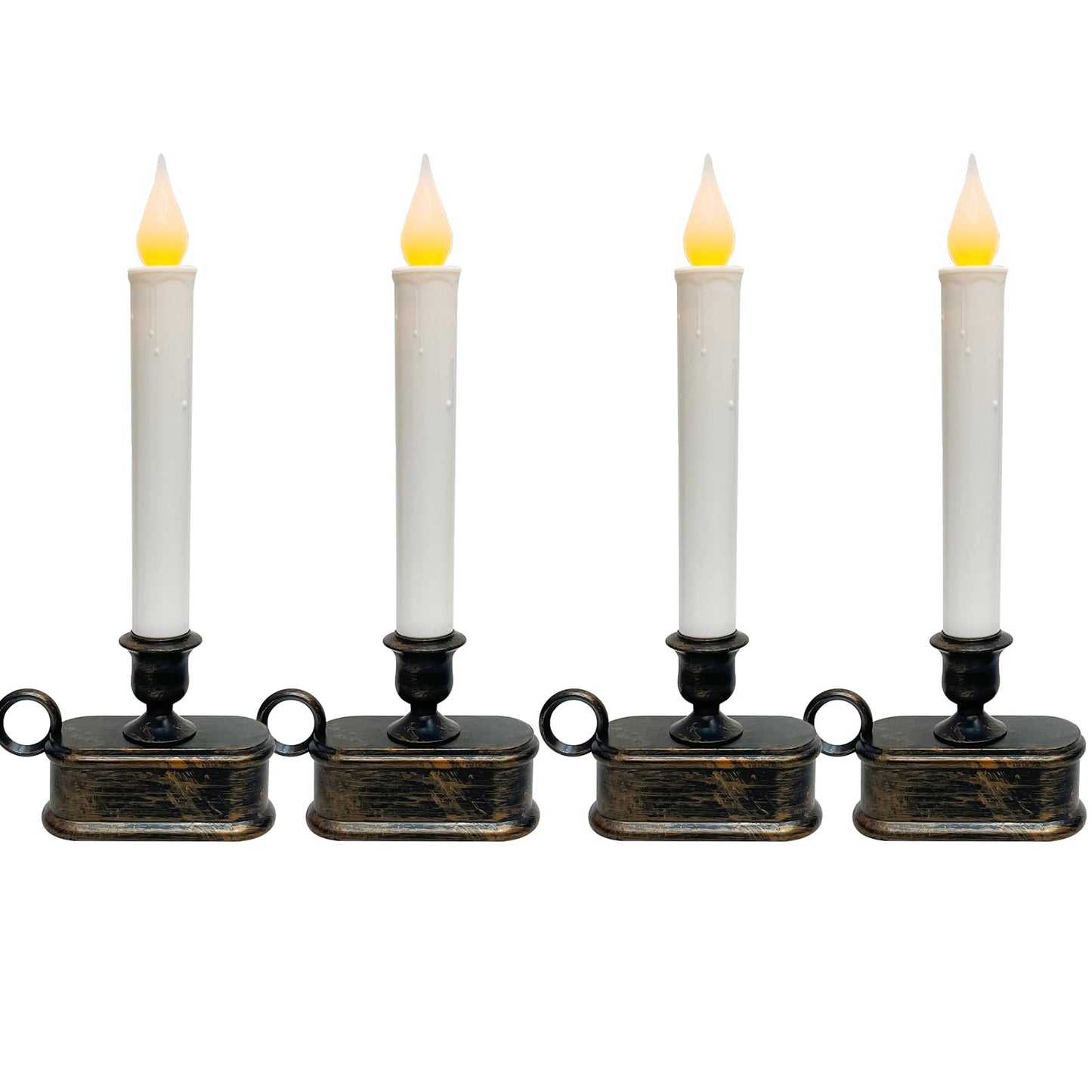 Doratale 4 Pack Window Candles with Sensor Dusk to Dawn, Christmas Window Candles Battery Operated, LED Flameless Taper Candle for Christmas Home Decor Table Window, Bronze Base