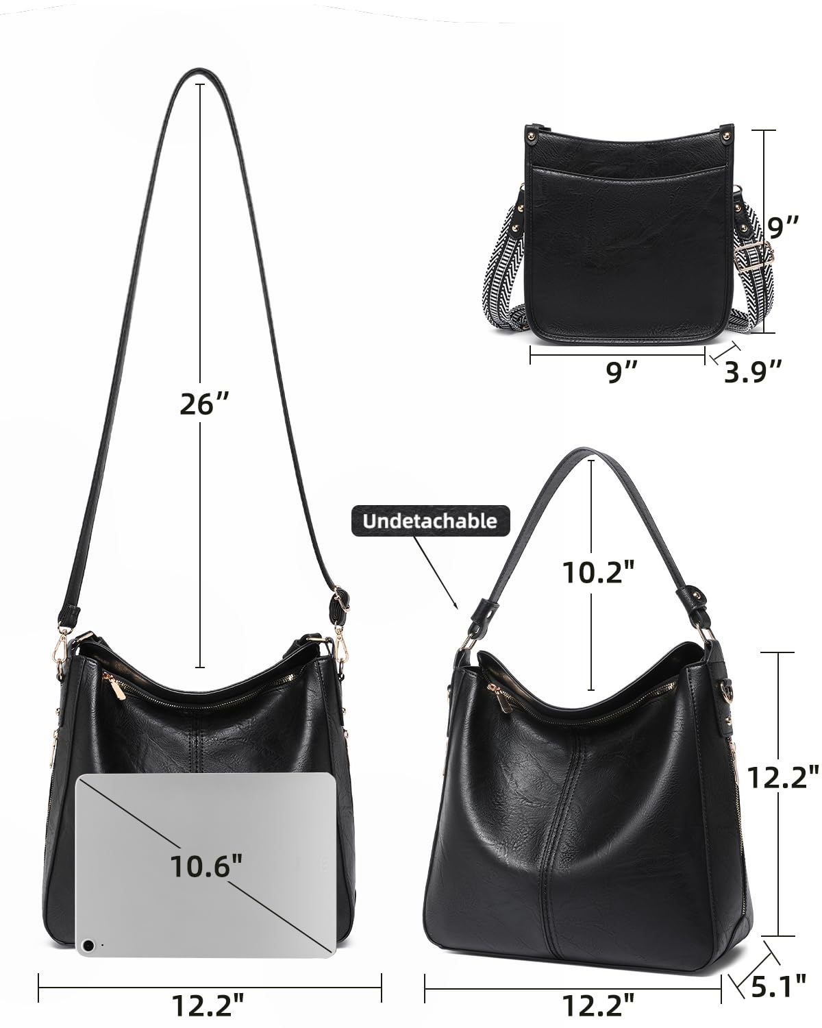Purses for Women 3PCS, Crossbody Bags Set Large Leather Purse Shoulder Handbags with Wallet Adjustable Straps for Ladies Tote