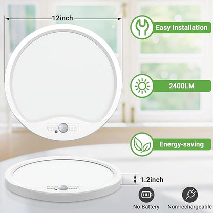 zemty 12inch 24W Motion Sensor Ceiling Light Wired, 3 Sensing Modes Motion Activated Closet Lights White, 3000K/4000K/6500K Waterproof LED Ceiling Lamp for Pantry Closet Shower Hallway-4Pack