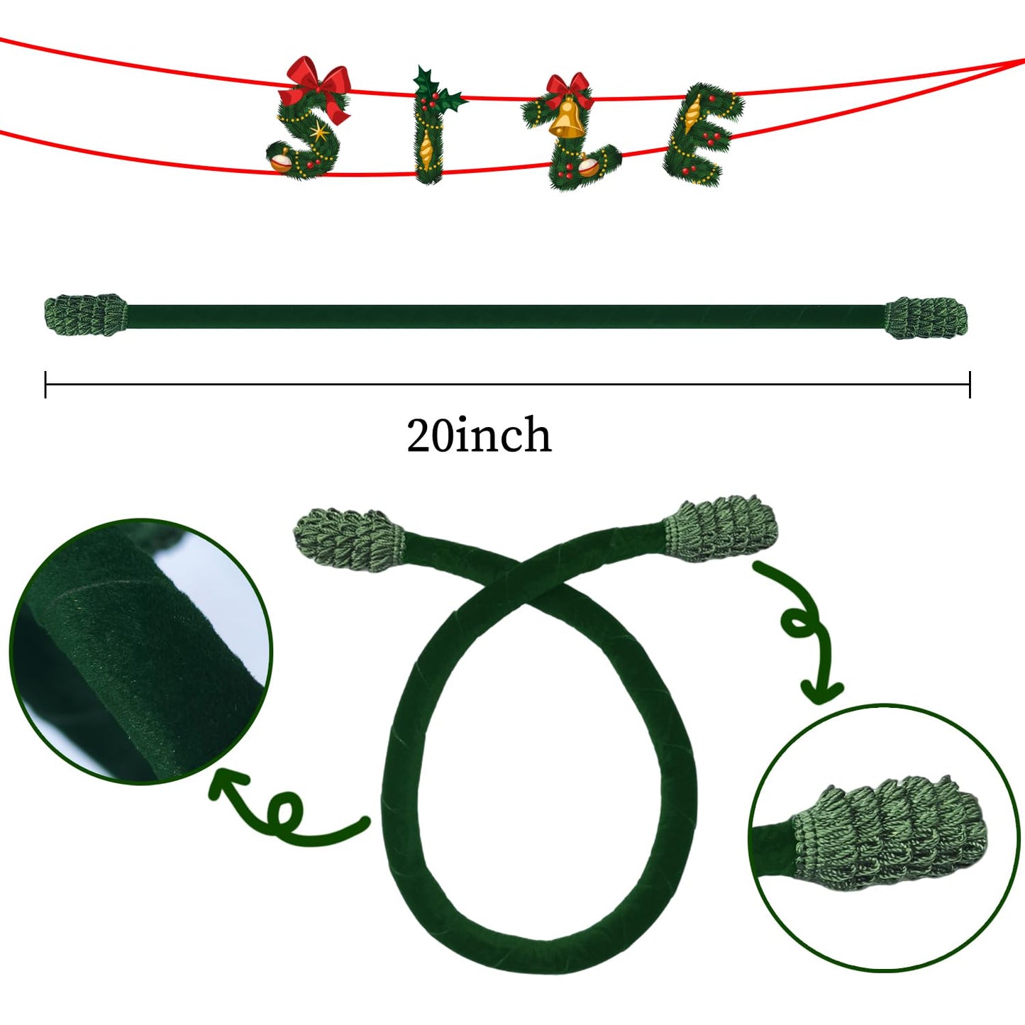 10PCS Garland Ties for Valentines Day Velvet 20 Inch Decorative Flexible Twist Ties for Xmas Holiday Light Banisters Stairways Railings Home Decoration Gift Wrapping (20 inches, Pack, 10)