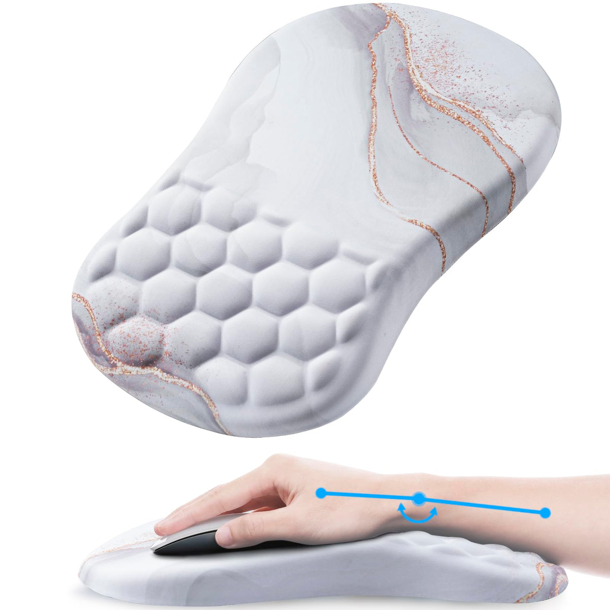 Laokiiy Mouse Pad Wrist Support, Ergonomic Mouse Pad with Wrist Rest, Comfortable Computer Mouse Pad for Laptop, Pain Relief Mousepad with Non-Slip PU Base White