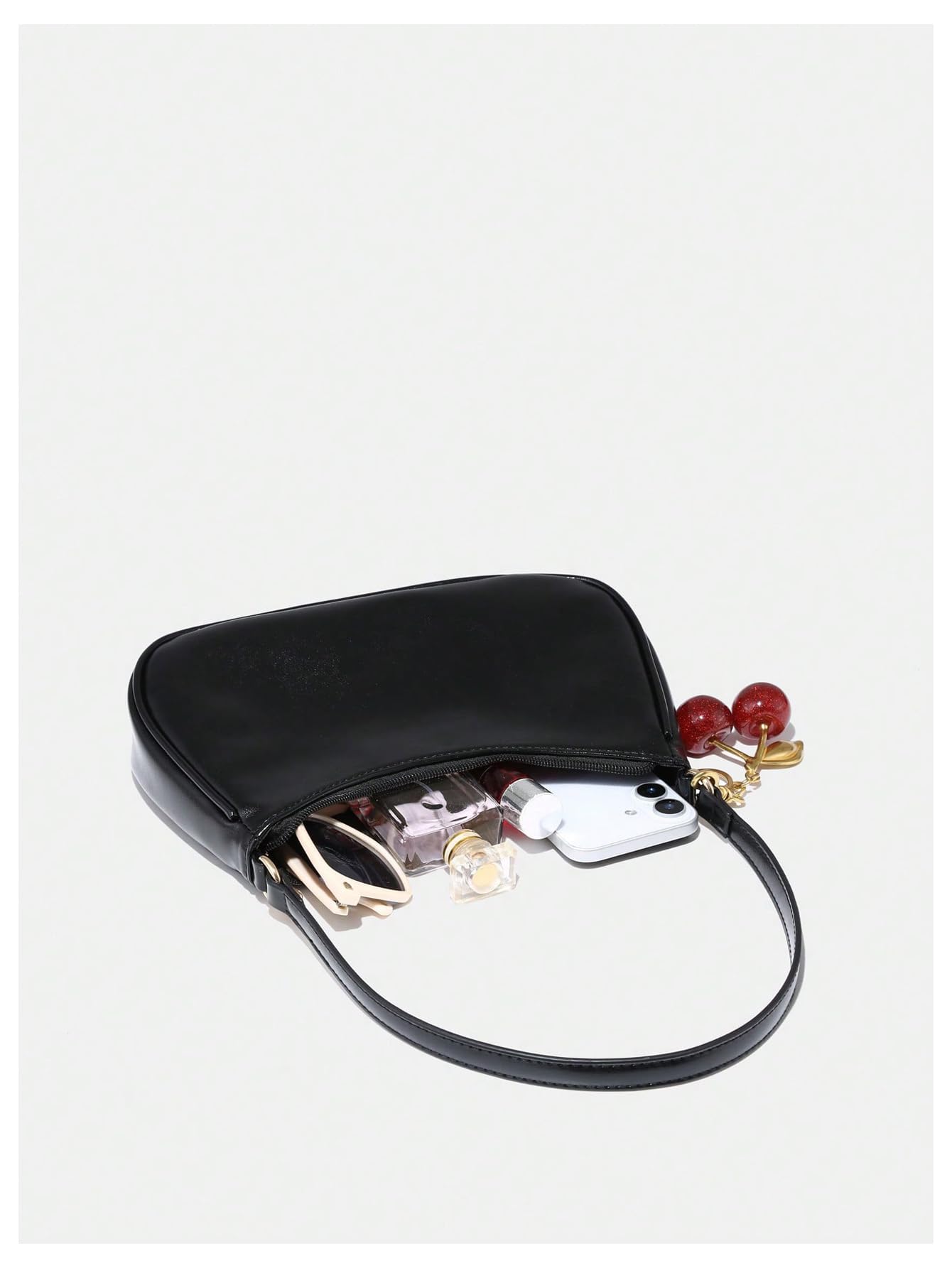 RoseSeek Women's PU Leather Shoulder Bag Zipper Top Shoulder Purse Cute Underarm Bag Black one_size
