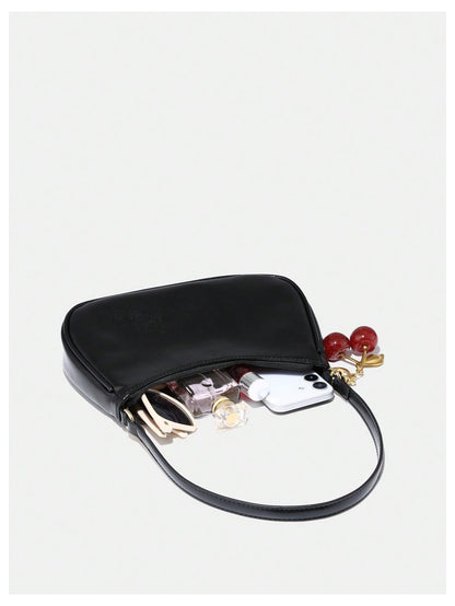 RoseSeek Women's PU Leather Shoulder Bag Zipper Top Shoulder Purse Cute Underarm Bag Black one_size