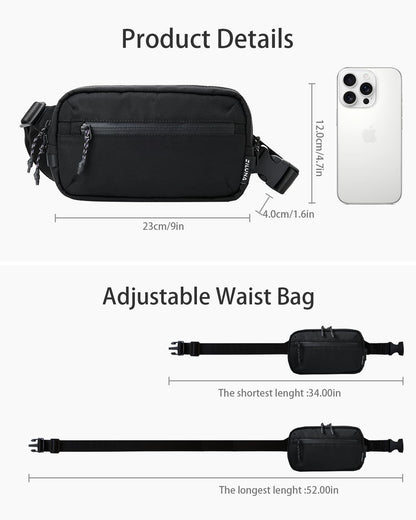 2L Sling Bag for Men & Women - Anti-Theft RFID Blocking Fanny Pack with Lockable Zippers, Water Resistant Lightweight Crossbody Bag for Travel Hiking Running Gym Walking Daily Use(Black)