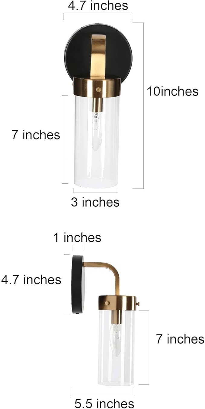 KSANA Wall Sconces, Black and Gold Wall Lights for Bedroom, Modern Glass Bathroom Wall Lamps for Living Room, Hallway