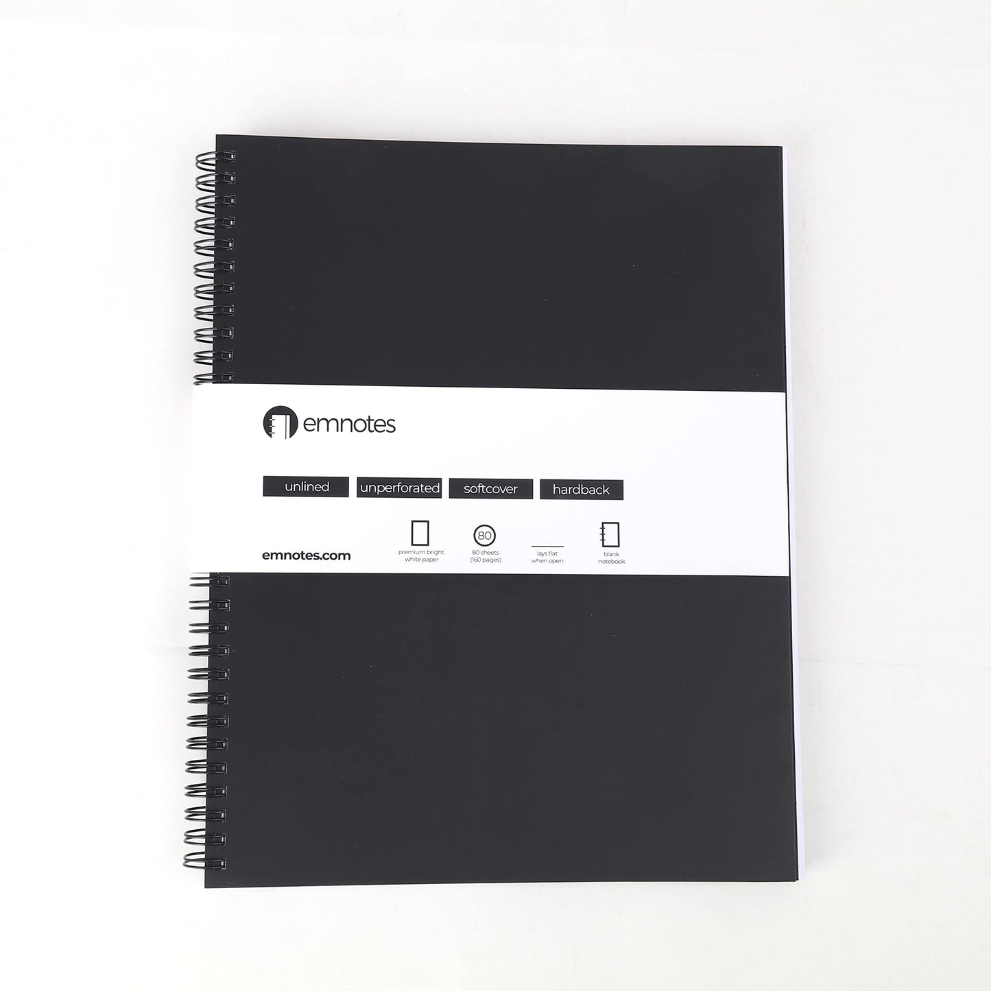 Emnotes Unruled Notebook, Unlined Blank Paper, 8.5 x 11 Inches, 80 Sheets, Black Softcover (Pack of 3)