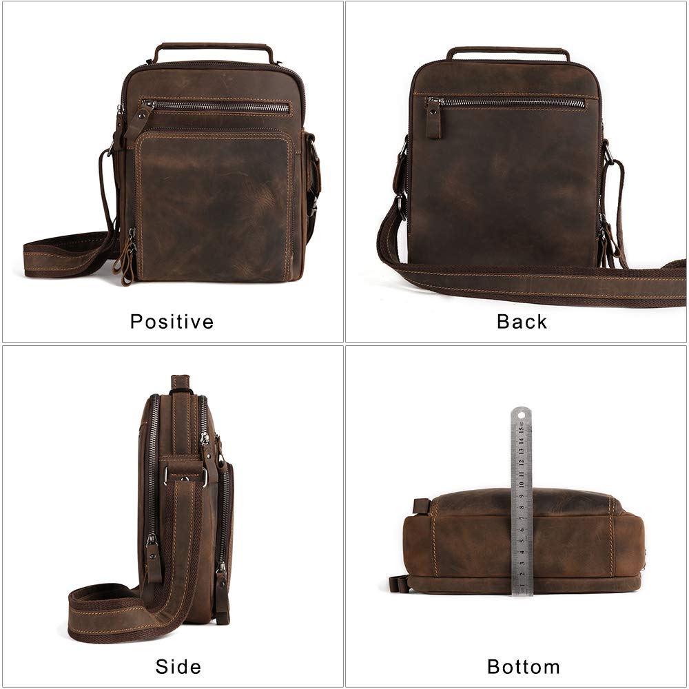 POPBOBZHUO Men’s Leather Messenger Bag for business Man’s Purse Top layer Cowhide Crossbody Shoulder bag for man