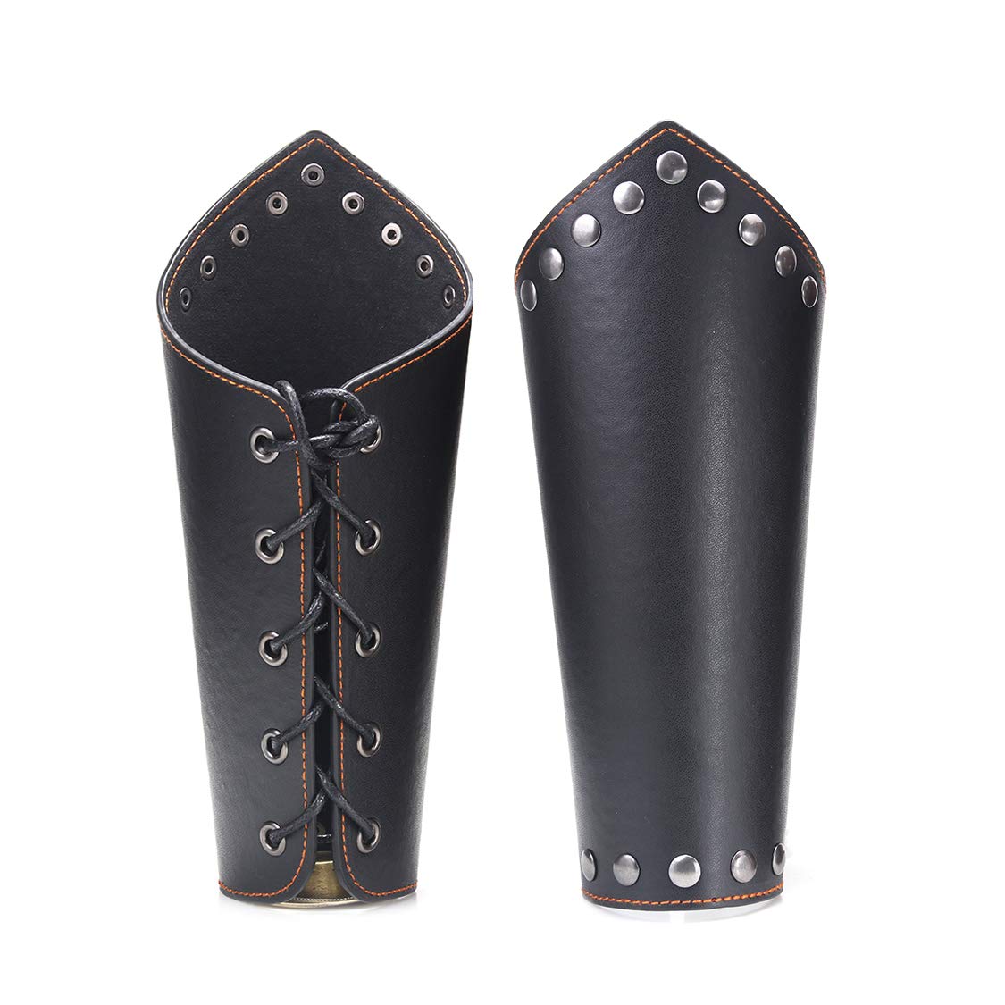 TURTLEDOVE Medieval Leather Bracers, 2PCS, Viking Cosplay Bracelet Gauntlet Wristband for Historical Reenactments (Black)
