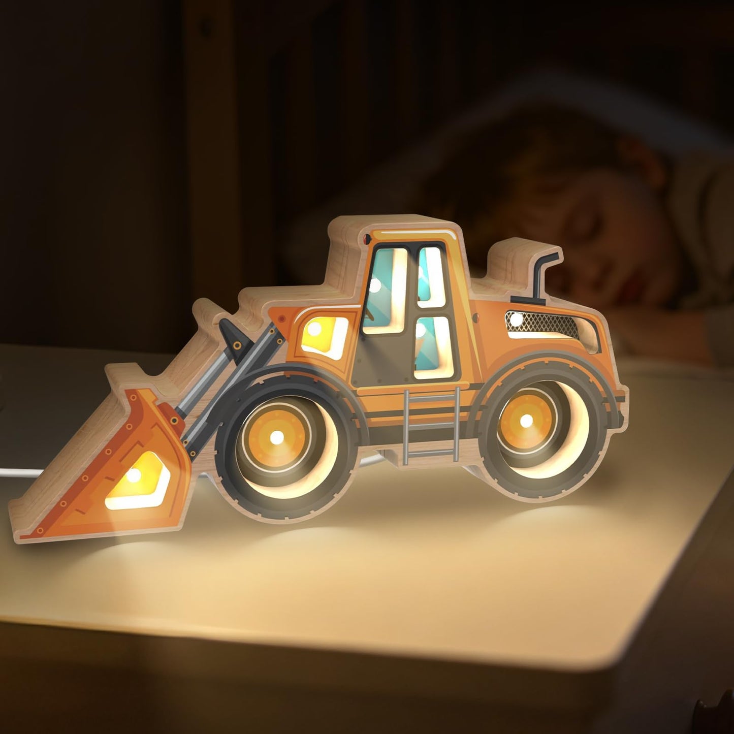 Letoiz Wooden Loader Truck LED Night Light for Kids, Dimmable & USB Powered, Toddler Bedroom Decor for Boys & Girls, Birthday Gift for Ages 3-5