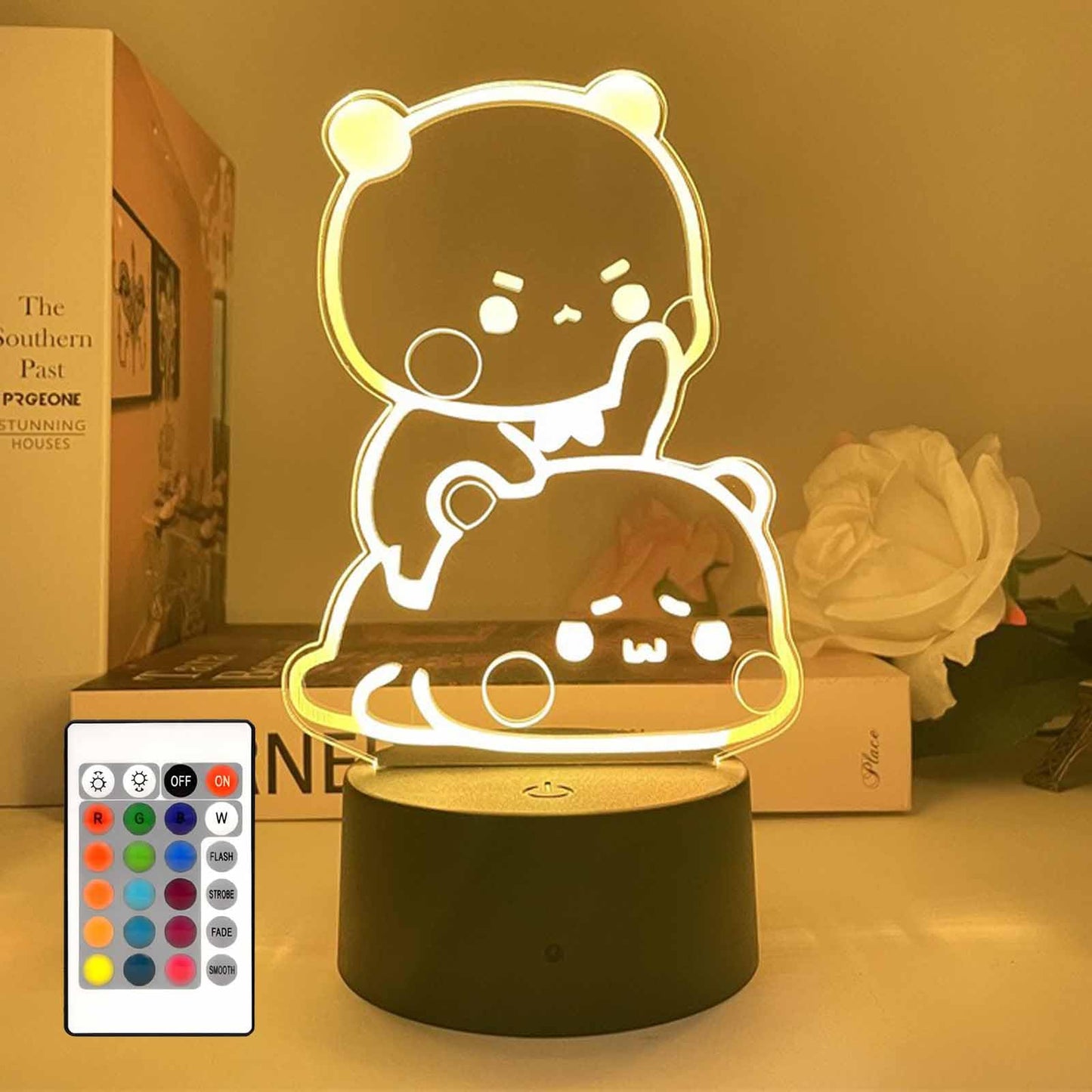 orakoliya 3D Night Light Bubuuu and Duduuu Gifts, Bear Shaped Table Lamp with Remote Control Gifts for Girls Birthday Christmas Valentine