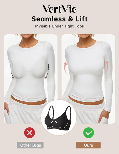 Vertvie Womens Seamless Bra No Underwire Comfort Push Up Bras Buttery Soft Wireless Bralette Full Coverage Sport Everyday Bra(Black,X-Small)