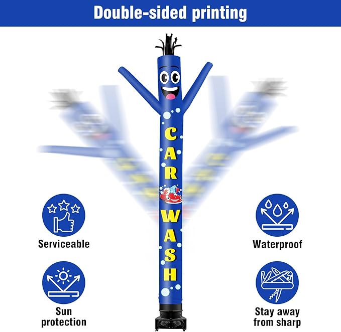 20FT Tall Inflatable Tube Man Car Wash Wacky Wavy Dancing Guy with 1.5 HP Weather-Resistant Blower (18''Diameter) for Outdoor Decoration Advertising Business Promotion